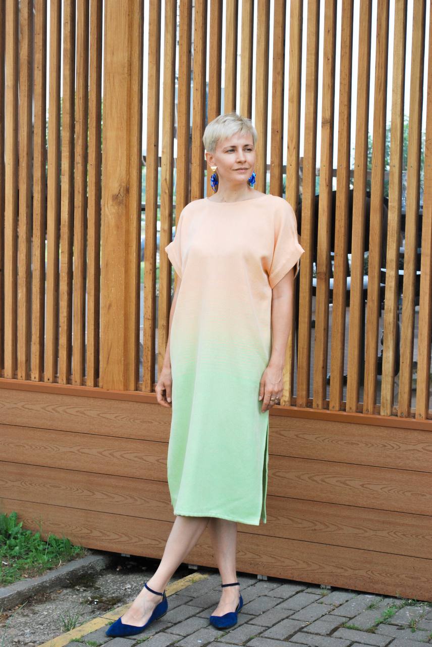 Платье Эдем с тканым градиентом цвета. Персик + салатовый